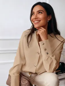 Women's solid color fashionable casual button-down shirt, suitable for spring and summer, suitable for home, indoor, and outdoor wear