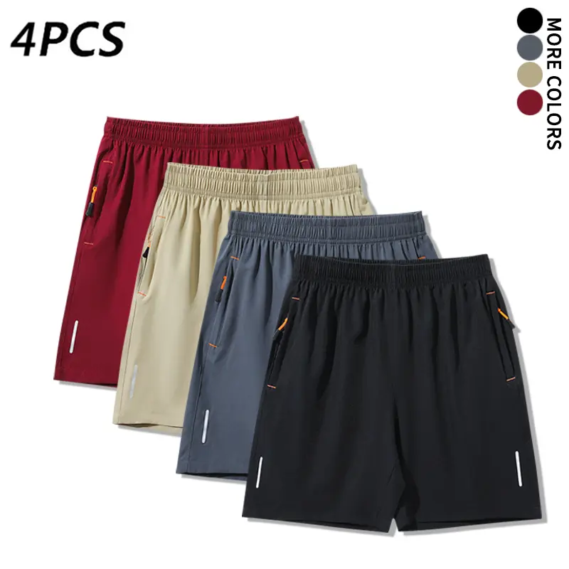 4PCS Men’s Quick-Dry Shorts, Summer Casual Sports Shorts with Zipper Pockets, Breathable Fitness Jogging Shorts for Everyday Wear