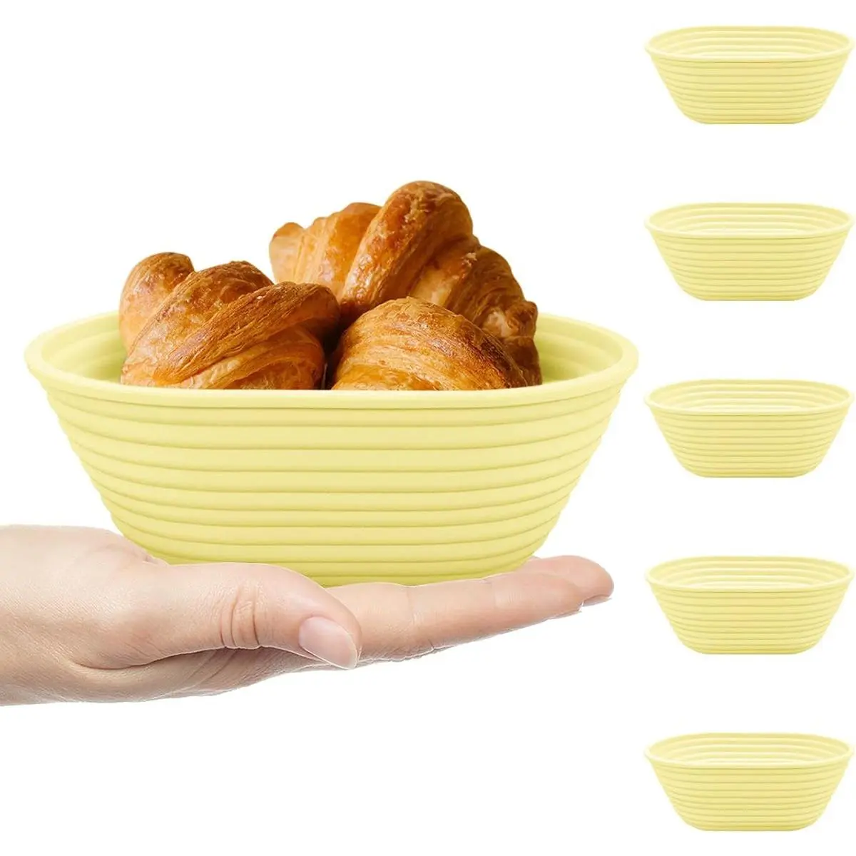 6.5 in Squeezable Durable Non-Toxic Silicone Mini Oval Sourdough Proofing Baskets (Set of 5), Kitchen Bakeware for Homesteaders’ Sourdough Bread Making Supplies