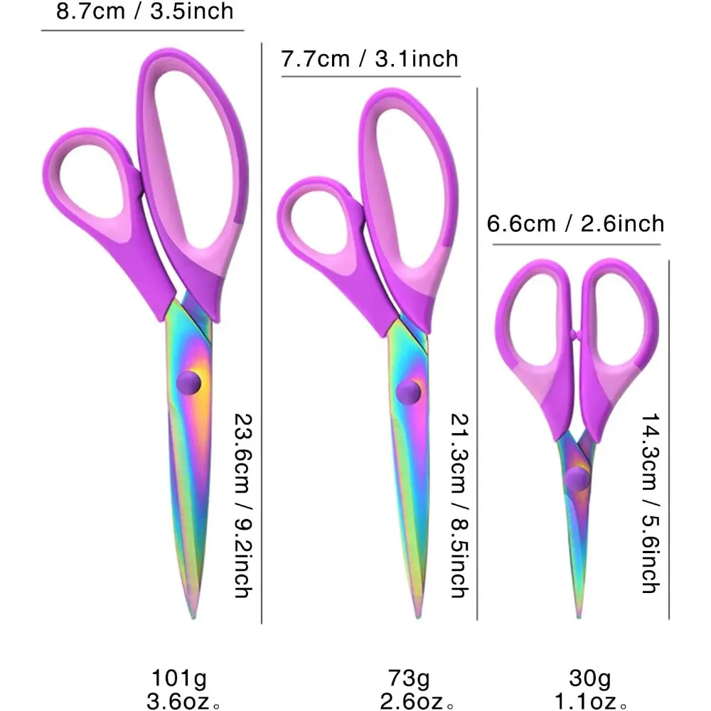 Craft Scissors Set of 3 Pack, All Purpose Sharp Titanium Blades Shears, Comfort Grip Handle, Multipurpose Fabric Scissors Tool Great for Adults, Office, Sewing, School and Home Supplies