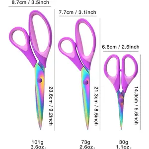 Craft Scissors Set of 3 Pack, All Purpose Sharp Titanium Blades Shears, Comfort Grip Handle, Multipurpose Fabric Scissors Tool Great for Adults, Office, Sewing, School and Home Supplies