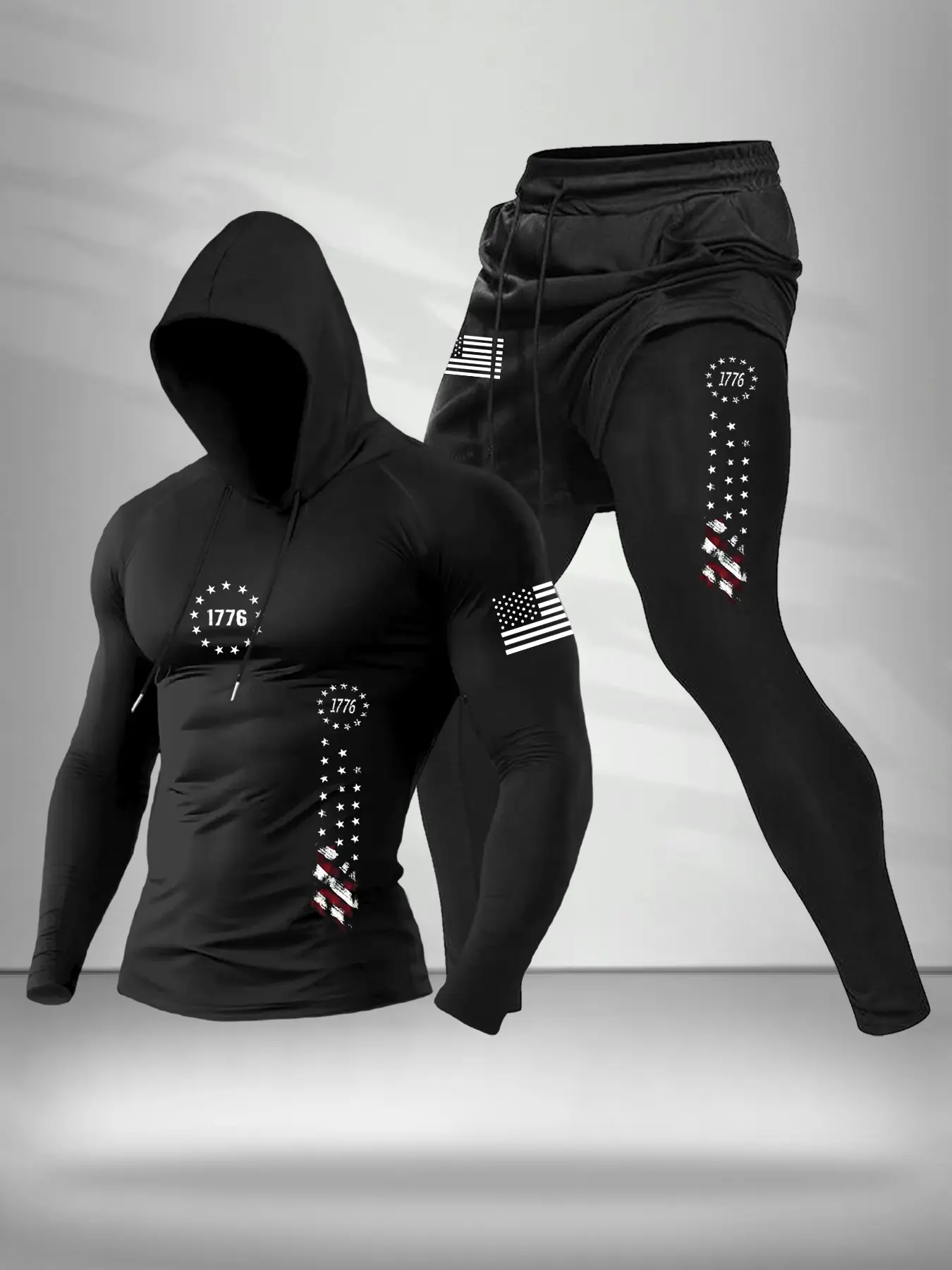 Men's 2-Piece Sports Training Clothes Set Sportswear Set Sweat Suit Hooded Long Sleeve Top & Pants, Comfortable Stretch Fabric, Casual Fashion Athletic Workout Gym Clothing Tracksuit Set for Spring & Fall, Athletic Fitness Clothes