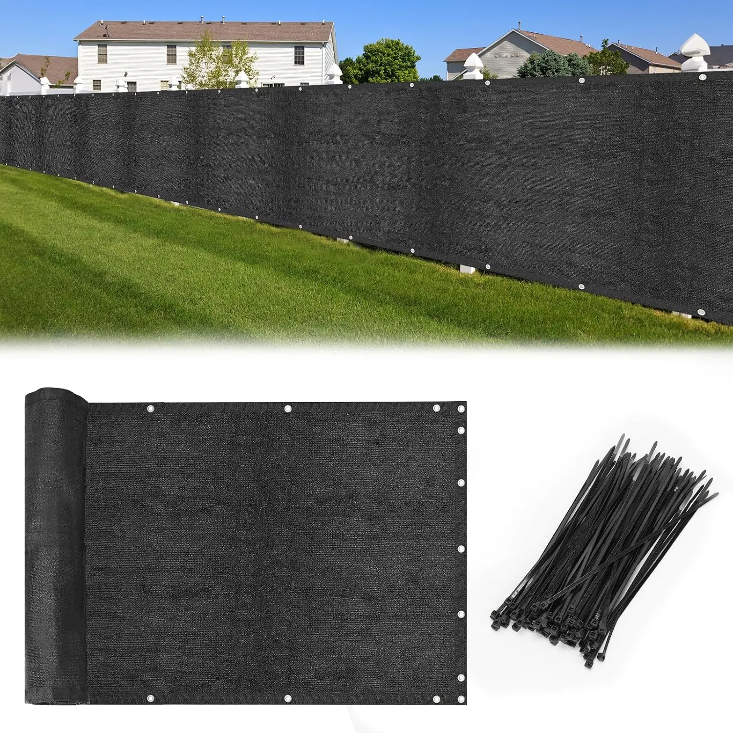 6' x 50' Heavy Duty Privacy Screen Fence Cover, 150 GSM 90% Blockage Windscreen with Zip Ties & Grommets, UV-Protected Shade Mesh Cloth for Outdoor Use, Balcony
