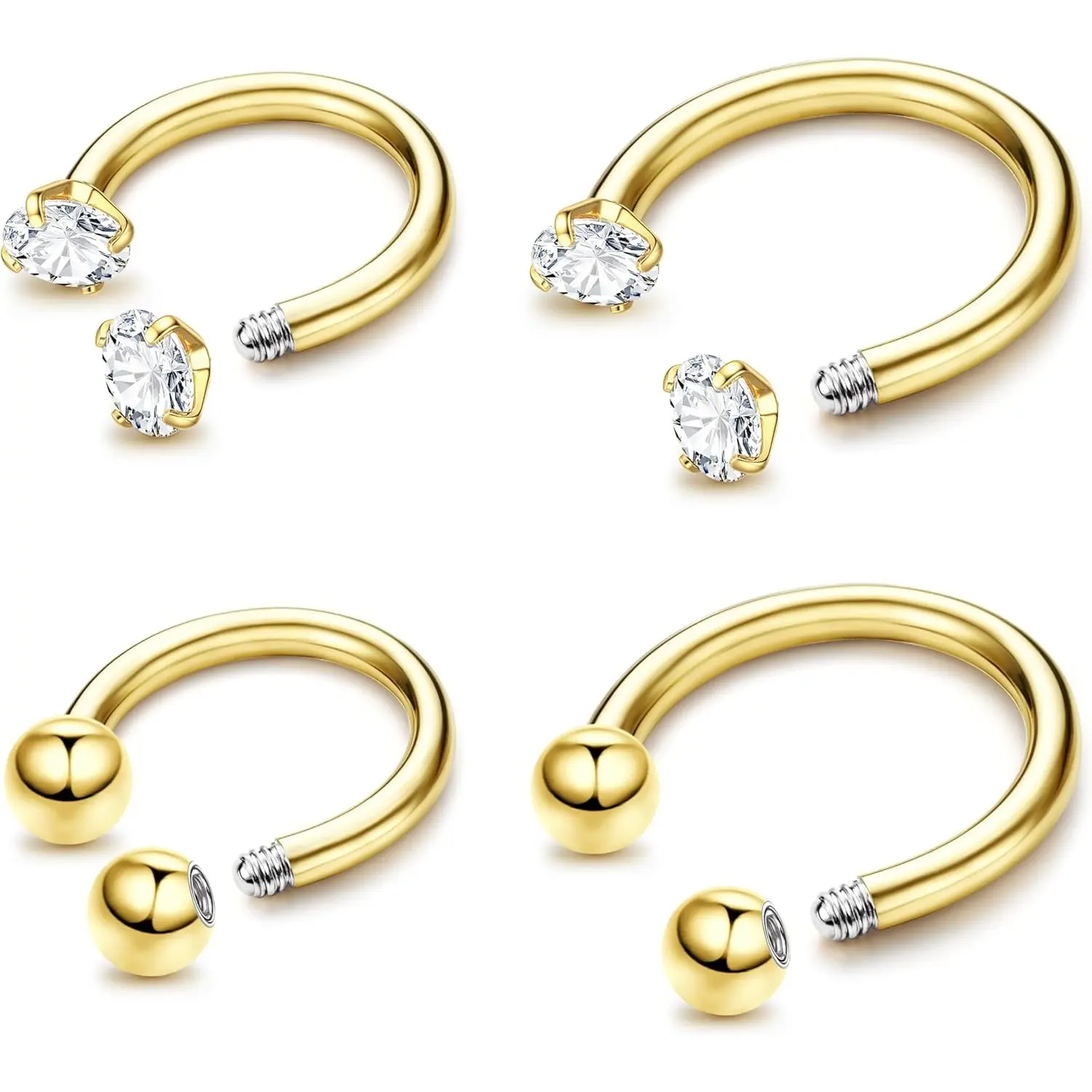 MILACOLATO 16G Horseshoe Nose Ring for Women Stainless Steel Septum Rings Set Internally Threaded Ball CZ Small Septum Nose Rings Cartilage Helix Daith Tragus Nostril Lip Piercing Jewelry 8mm 10mm