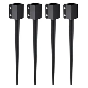 VEVOR Fence Post Anchor Ground Spike, TikTokShopBlackFriday, 4 Pack 36 x 4 x 4 Inches Outer Diameter (Inner Diameter 3.5 x3.5 Inches), Metal Black Powder Coated Post Stake Ground, for Mailbox Deck Garden Railing