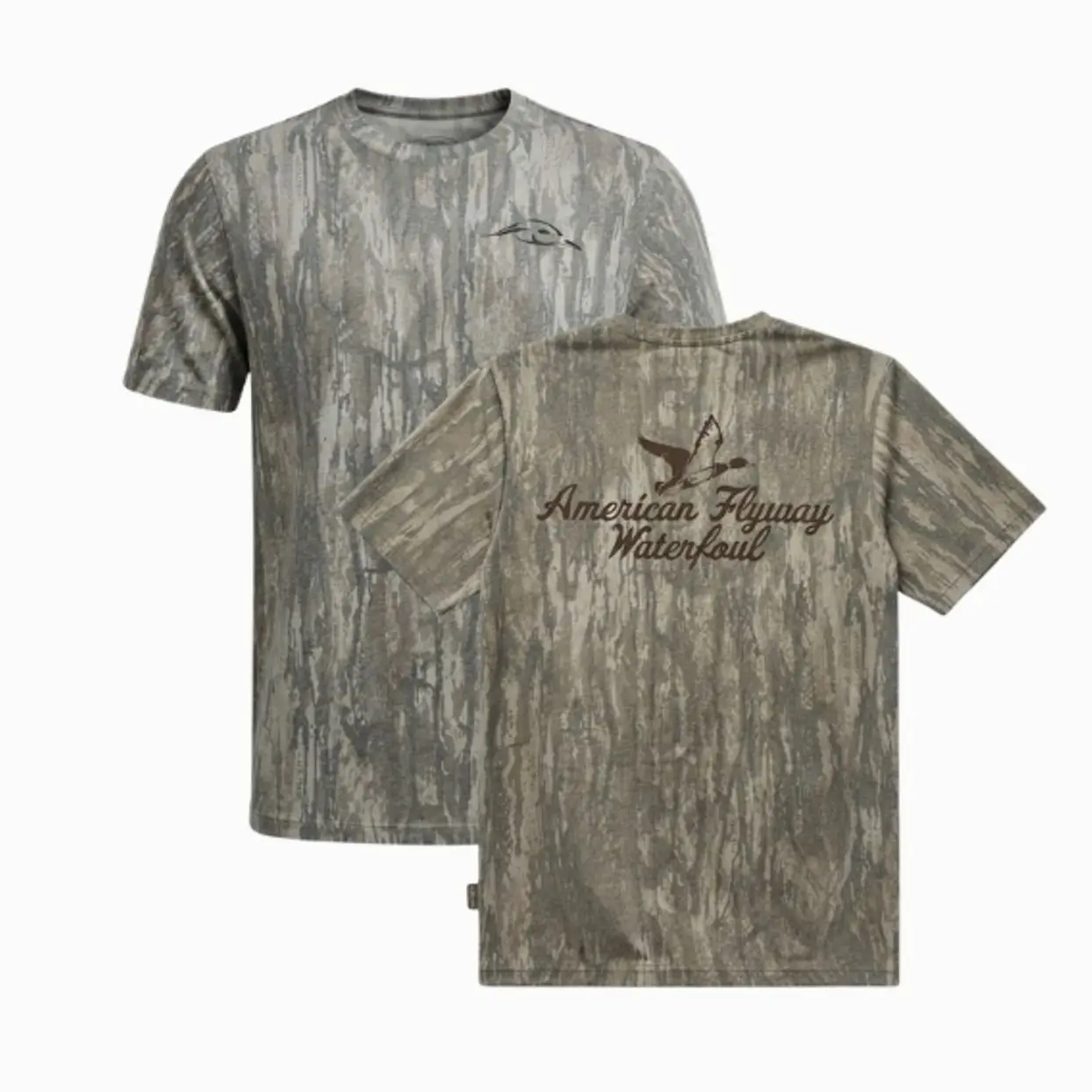 AFW Fly Duck Realtree Camo T-Shirt, Realtree New Legacy Fade Out Tee, Waterfowl Hunter Apparel, Tree Bark Camouflage Tee, Outdoor Sporting Lifestyle Shirt, Unisex Hunting Graphic Top, Waterfowl Season Clothing