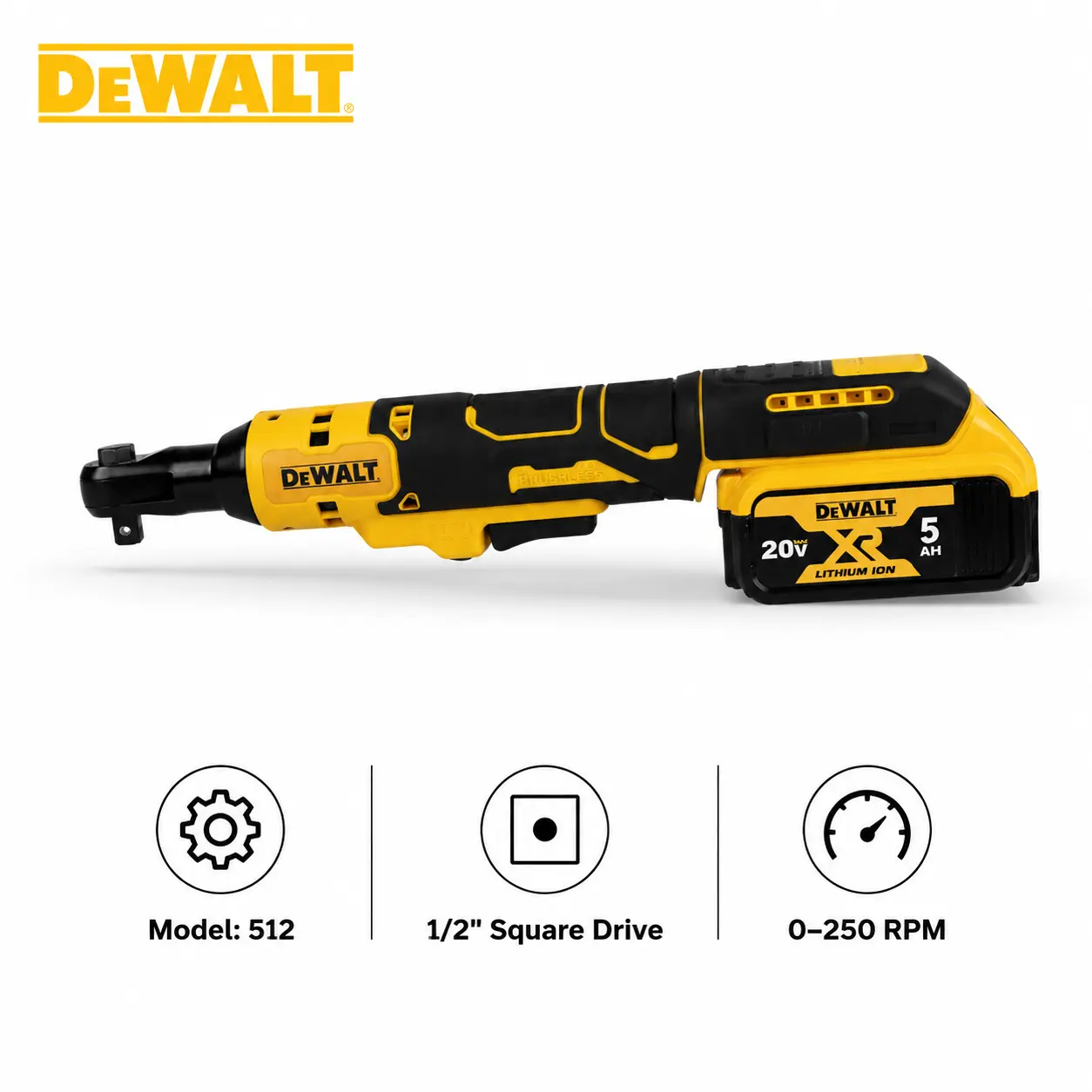 Cordless Ratchet Wrench Compatible with DEWALT 20V MAX Battery, DCF512 Brushless Motor, 1/2" Square Drive, 70 ft-lbs Max Torque, Variable Speed, LED Light, Available In Only Tool & Charging Kit Auto Repair Tools mechanic workshopgarage