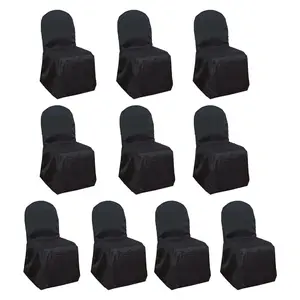 10 Pack Polyester Chair Cover for Banquet Chairs Black - Stain-Resistant Reusable Slip-On Slipcover