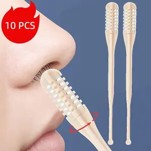 10PCS Stainless Steel 2-in-1 Double-Sided Nose Hair Trimmer & Ear Picker - Portable Manual 360° Rotating Personal Care Appliance for Men, Safe Gentle, Reusable Easy Clean, Compact Travel-Friendly Grooming Tool (Cream)