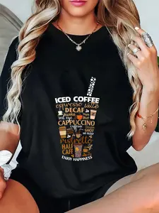 100% Cotton Iced Coffee Cup Coffee Lover But First Coffee Espresso Latte T-Shirt
