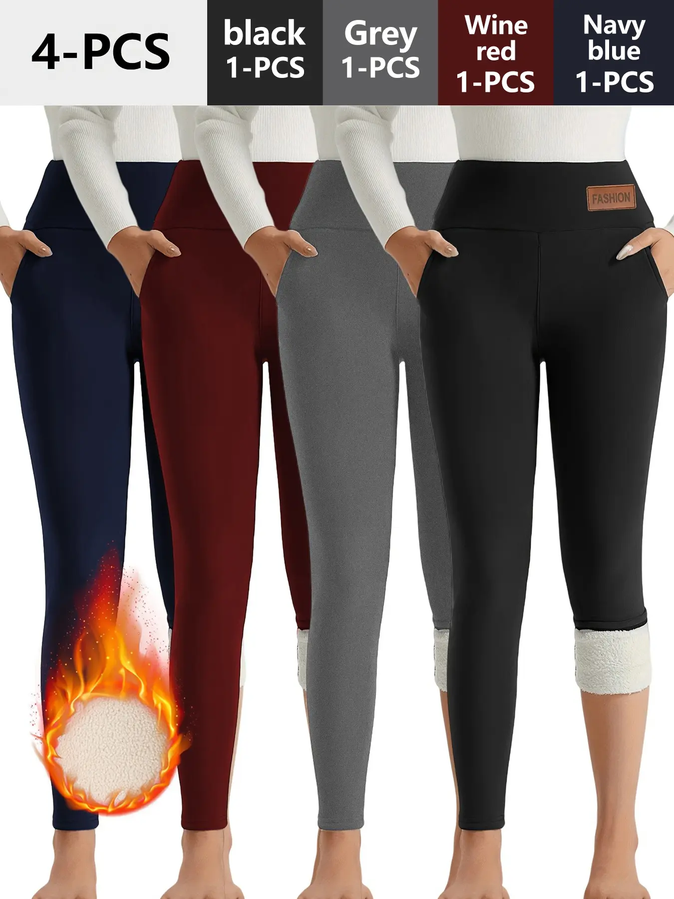 4PCS Women's High Waist Fleece Yoga Pants - High Stretch Warm Leggings For Workout And Fitness Fleece Thick Sports Pants, Winter Wool Running Pants Colanti