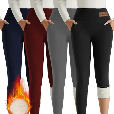 Women's Multi-Pack High Waist Fleece Lined Pants (2PCS/4PCS) - Athleisure Style Bottoms, High-Quality Stretchable Fabric, Casual, Machine Washable, Cold Wash Safe, Fits Most Sizes, Winter Workout Bottoms