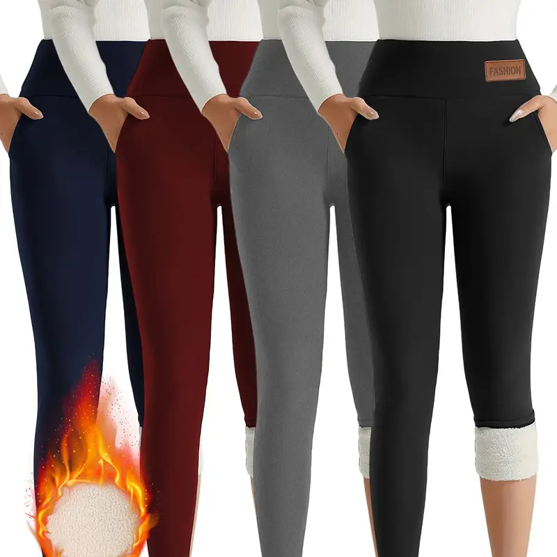 Women's Multi-Pack High Waist Fleece Lined Pants (2PCS/4PCS) - Athleisure Style Bottoms, High-Quality Stretchable Fabric, Casual, Machine Washable, Cold Wash Safe, Fits Most Sizes, Winter Workout Bottoms