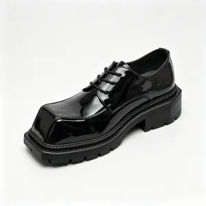 High Grade Glossy Surface Men Derby Shoes Square Toe Thick Bottom Fashion Casual Dress Shoes6607-J