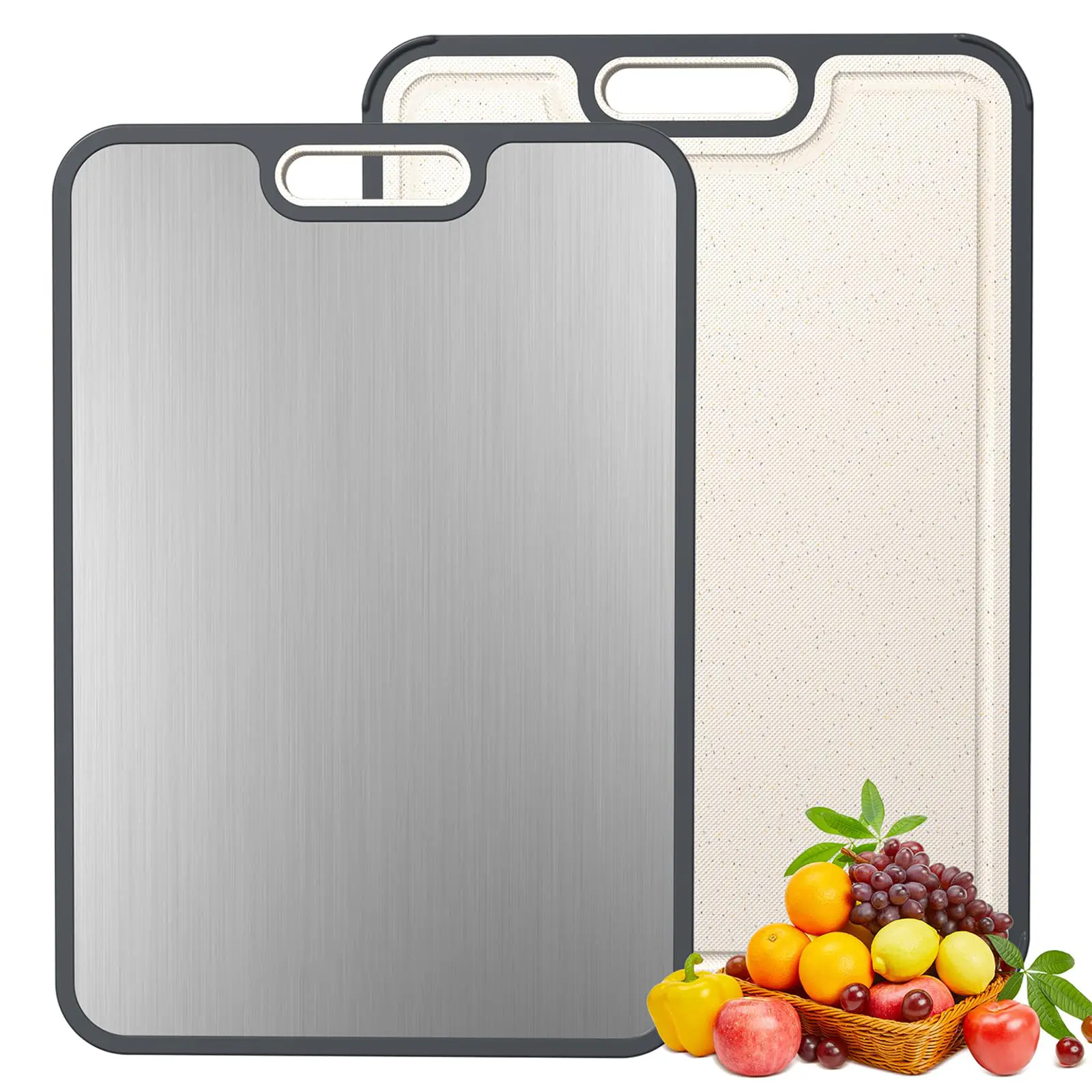 Titanium Cutting Board for Kitchen, Cutting Board Double Sided Food Grade, Pure Titanium/PP, Easy to Clean 16×11