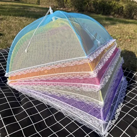 6pcs Colorful Mesh Food Covers - Lace Edging, Insect-Repellent, Dustproof, Foldable, Quick Setup Pop-Up Design for Picnics & Outdoor Dining - Reusable, Convenience, Picnic Accessories, Picnic Gear|Vibrant Table Cover|Reusable Mesh Cover, Picnic Covering
