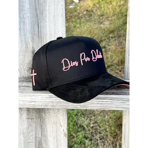 Pink on Black Dios Por Delante Snapback Hat