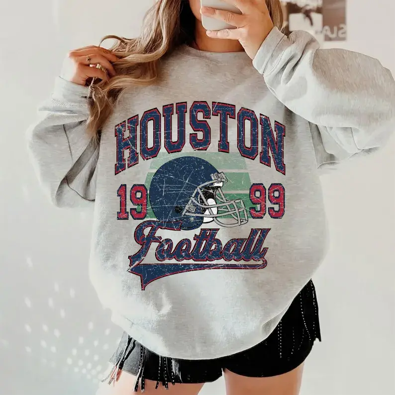 Vintage 90s Style Houston Football Sweatshirt, Game Day Shirt, Houston Team Football Shirt, Sunday Houston, Houston Hoodie, Texans Fan Apparel Crewneck Aesthetic