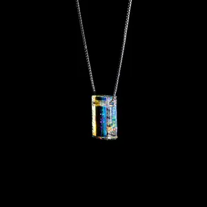 The Serenity Wearable Pendant - Multicolored Optical Lead Crystal and Dichroic Glass with Sterling Silver Chain - 1 3/8" x 3/8" x 7/8"