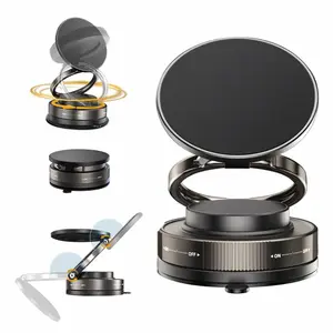 360° Adjustable Vacuum Magnetic Smartphone Holder, MagSafe Suction Cup Cellphone Mount for Car & Mirror, Portable Fit for iPhone 11 and Above (Black)