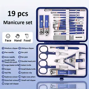 BeautyDAO Salon-Quality Nail Perfection: 19-Piece Hypoallergenic Stainless Steel Manicure Kit in Chic Blue Leather Case - Portable & Durable You deserve it