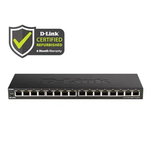 D-Link [Certified Refurbished] 16-Port Gigabit Unmanaged/Plug and Play Switch | Fanless| Slim Metal Compact | Desktop - (DGS-1016S/RE)