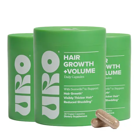 Hair Growth + Volume Capsules - URO (3-pack) – Clinically-Studied Serevelle Saw Palmetto to Support Thicker Hair and Reduction in Shedding & Thinning – 90 Day Supply (1 Capsule Daily)
