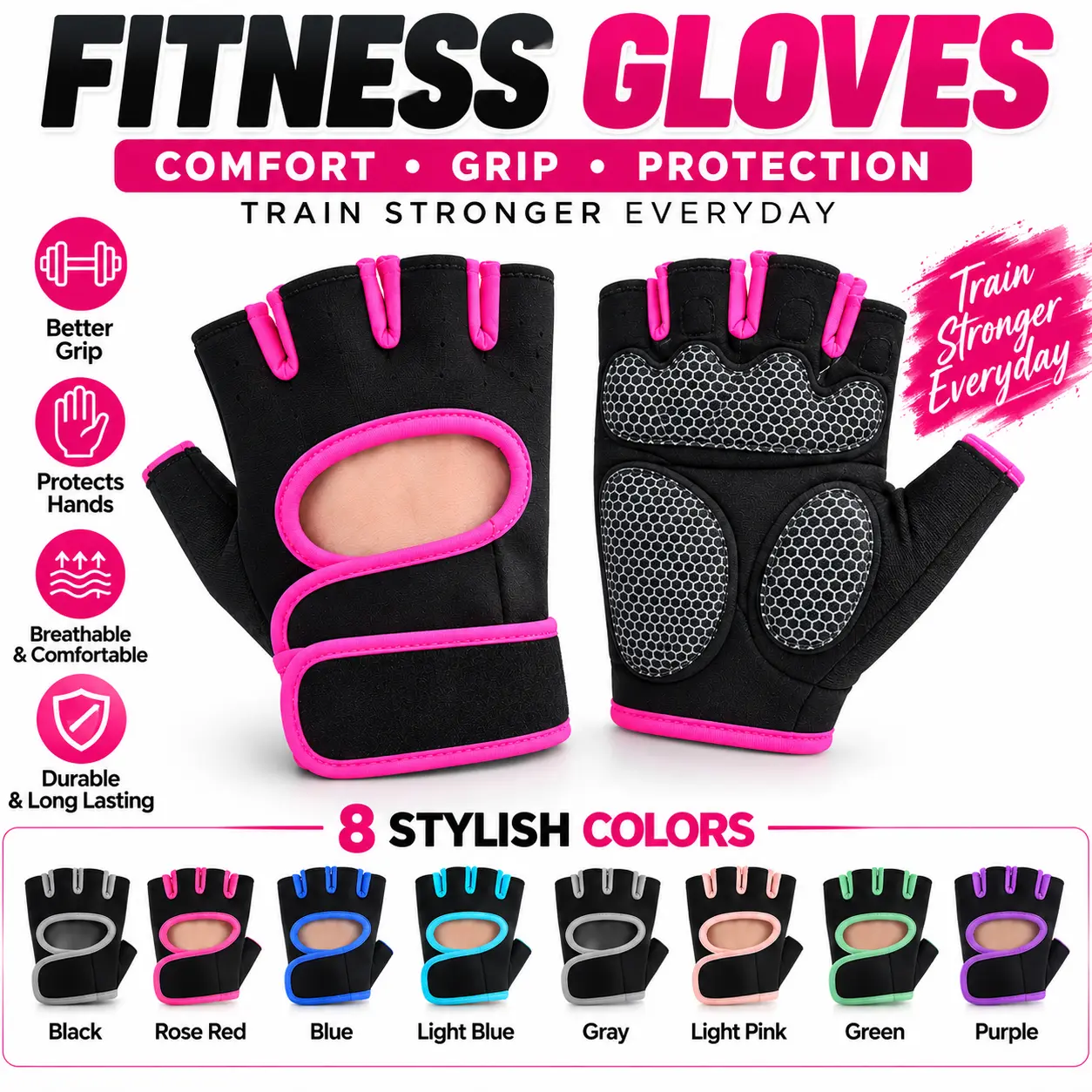 Workout Gloves for Men & Women – Fitness Gym Gloves, Weight Lifting Training Gloves, Non-Slip Breathable Exercise Gloves – 8 Colors