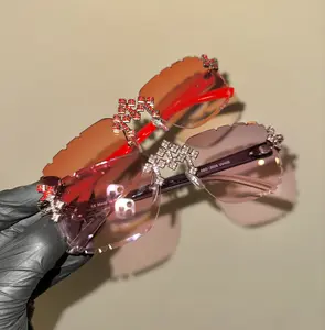 Triple Cross Red/Purple Lens ICED-OUT Diamond Hiphop Luxury Shades/Sunglasses