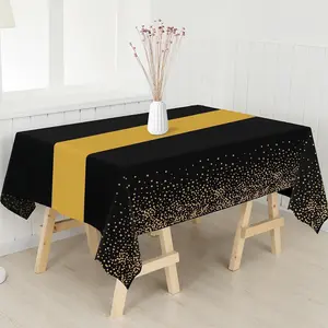 3 Pack Black and Gold Tablecloths 54"x108" PEVA Plastic Disposable for New Years Eve Birthday Wedding Party Decorations Easy Clean Multi-Scene Application