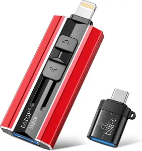 512GB Flash Drive Intended for  iPad Android and Computers, 4 in 1 Photo Stick for Phone Memory Storage Easily Backup Photos Videos, Plug and Play, No Application Required (Red)