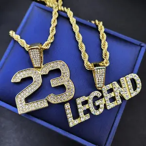 Number 23 & Legend Cubic Zirconia Gold Plated Pendant & 24" Rope Chain Hip Hop Style Fashion Necklace Jewelry Accessory