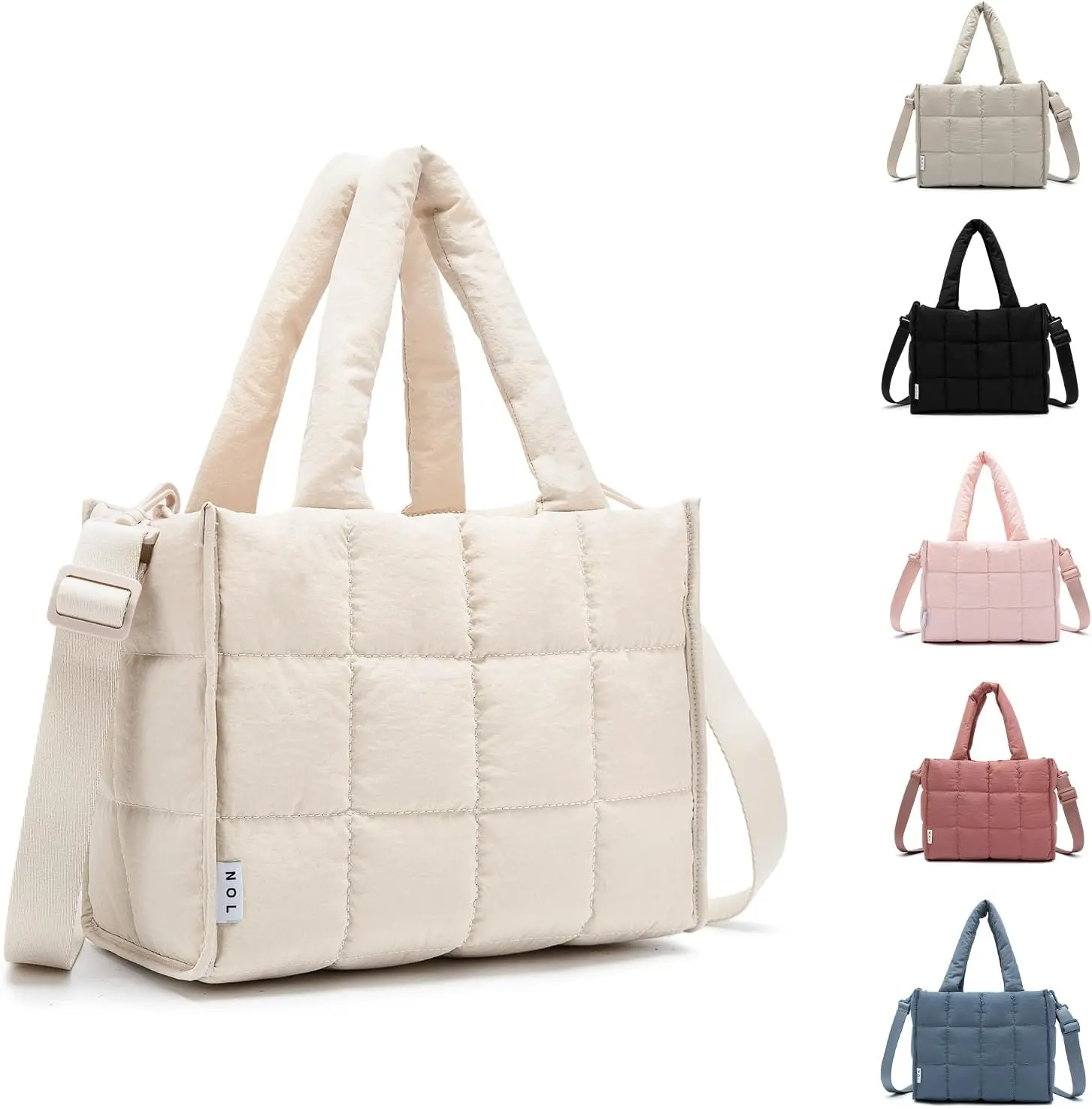 Women's Nylon Lunch Cooler Quilted Tote Bag Puffy Insulated Lunch Bag for Women, Lightweight Waterproof Lunch Box for Work, Picnic, Outdoors, Cream