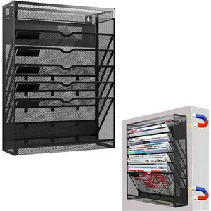 7-Tier Magnetic File Holder, No Drilling Wall Hanging File Organizer, Vertical Holder Rack for File Cabinets, Whiteboard and Refrigerator