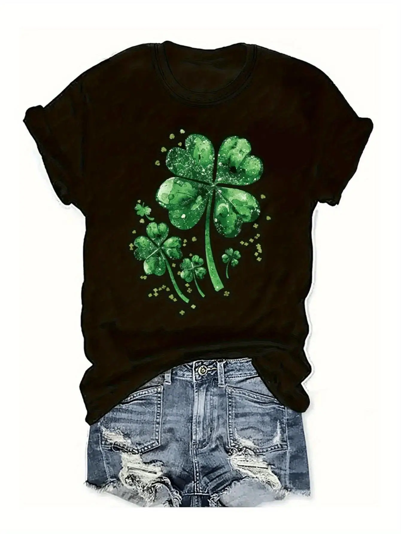 Women'S Lucky Clover & Pot of Golden Irish Graphic T-Shirt - St. Patrick'S Day Outfit, Relaxed Fit A-Line Short Sleeve Crewneck Top with Four-Leaf Clover Print, Casual Summer Tee for Everyday & Special Occasions (/)