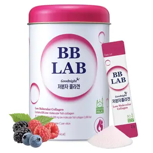 [BB LAB] Good Night Low Molecular Collagen Powder Stick Supplement, Halal Certified, Korean Marine Collagen, Fish Collagen Peptides, Vitamin C, Glycine, Fast Absorption, Mix Berry Flavor (2g x 30 sticks)