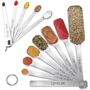 13PCS Stainless Steel Measuring Spoons Set - 7 Rectangular +5 Round Spoons + Leveler, Precision Baking Kitchen Gadget me bg spoons and cup essential baking tool kitchen  items durable cooking accessory home baker space-saving gadget ceramic  measuring  cu