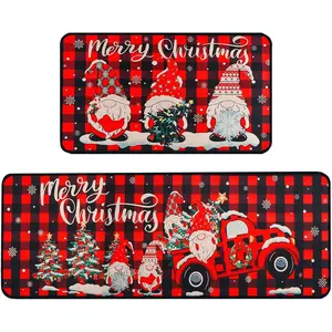 Christmas Kitchen Rugs Sets of 2, Buffalo Plaid Christmas Decorations Anti  Rug Non Skid Washable Mats for  Kitchen Floor