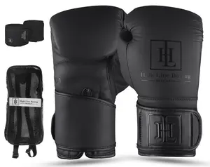 High Line black Boxing Gloves for Men and Women| Premium Punching Gloves/Boxing Training Gloves Made with Faux Leather| Free Wrist Wraps and Bag Included (10 oz, 12 oz, 14 oz & 16 oz)