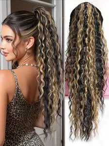 26 Inch Long Curly Ponytail Extension, Natural Fluffy Synthetic Ponytail Extension, Synthetic Hairpiece for Women, Drawstring Ponytail Extensions, Wavy Curly Ponytails