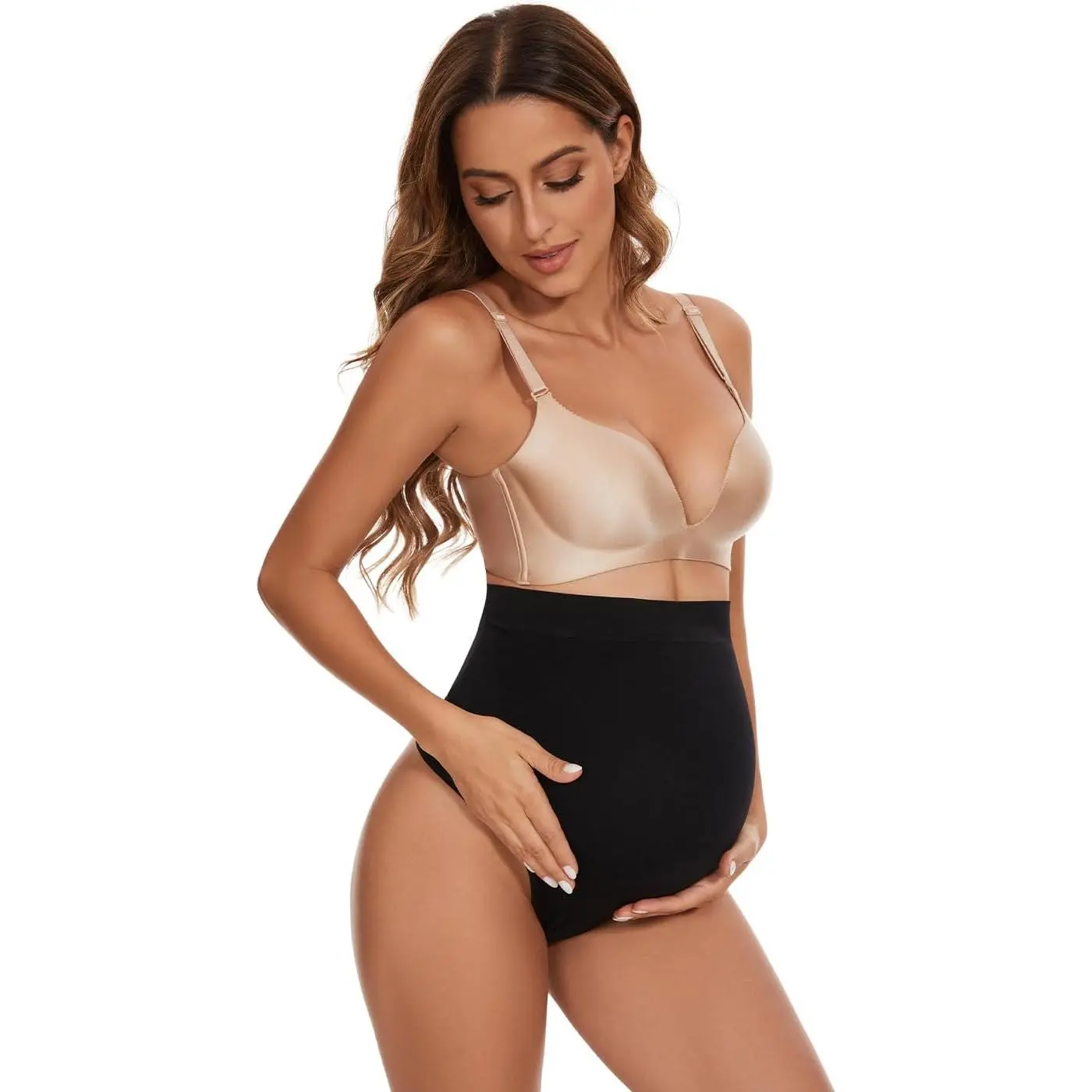 Women's Seamless Over-The-Belly Maternity Thongs - No-Show Stretchable Shapewear, Pregnancy Belly Support Panties