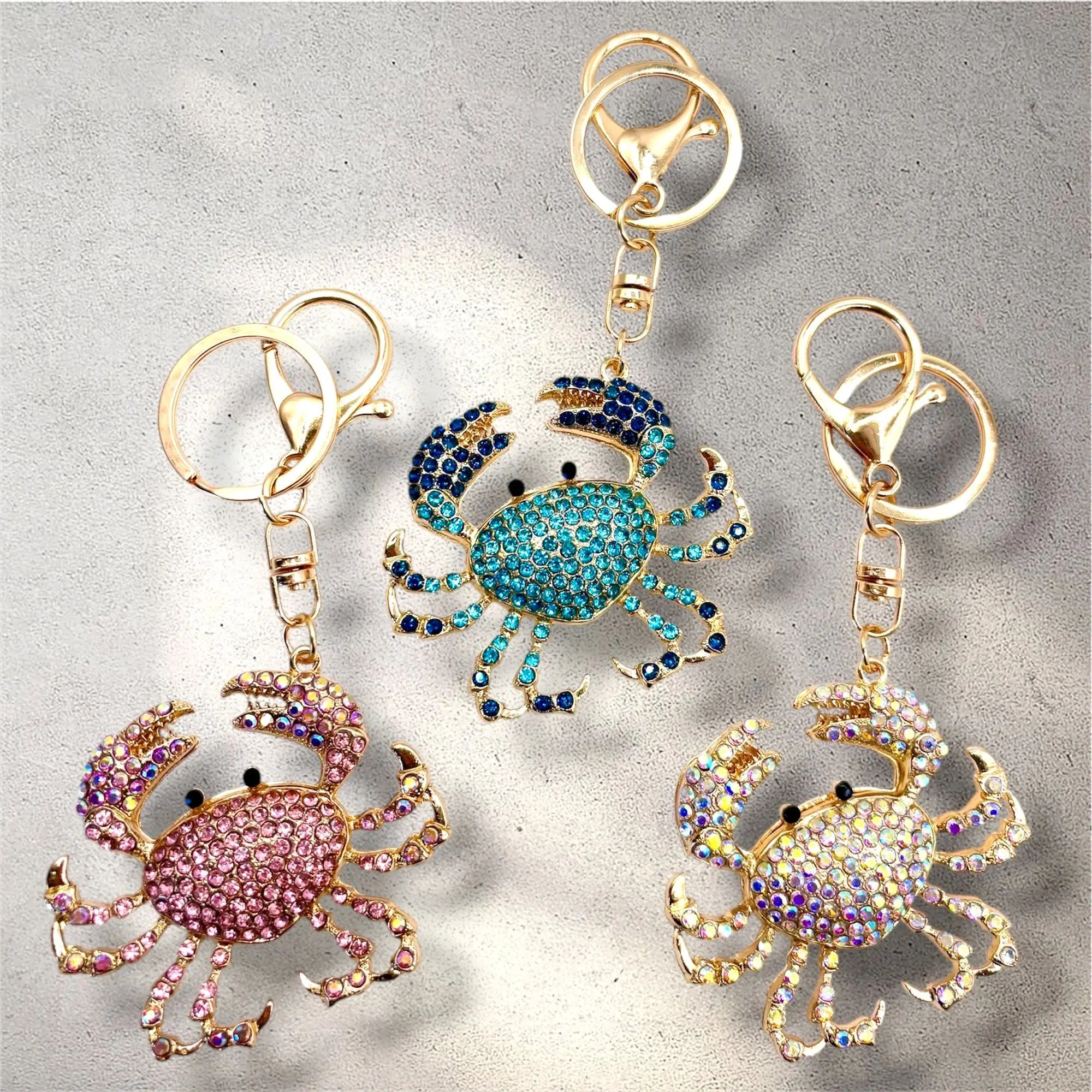 Beachy Crab Rhinestone Bag Charm Keychain