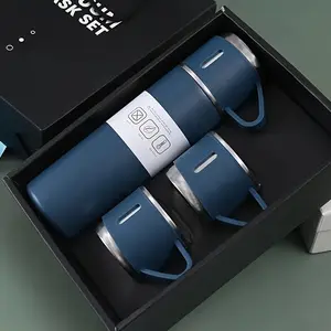 3Pcs Stainless Steel Vacuum Flask Set, 500ml 16.9oz Insulated Bottle with 2 Cups, Reusable Dishwasher Safe Travel Mug for Hot & Cold Drinks, Perfect Gift Pack & Ideal Present