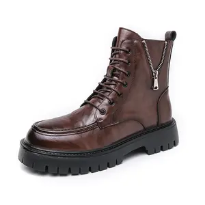 Men’s Fashion Combat Boots | Black Lace-Up Boots with Side Zipper | Chunky Sole | Modern Street Style, Casual Outfits & Everyday Wear& tiktok shop