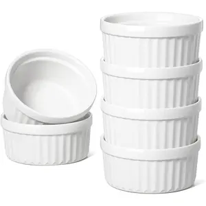 4 OZ Oven Safe Ramekins, Creme Brulee Ramekins, Pudding Custard Cups Souffle Ramekin, Dipping Sauce Dishes, Ceramic Ramekin Bowls Set of 6, White