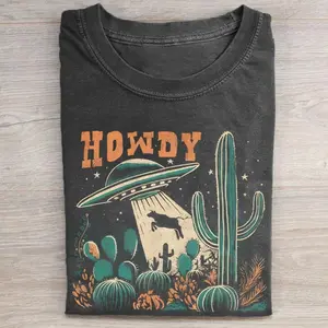 Comfort Colors Howdy Western Cow UFO T-shirt, Vintage 90s Funny UFO Tee, Unisex Fit Design, Casual Streetwear, Gift for Men and Women