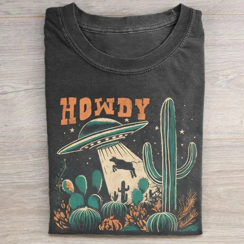 Comfort Colors Howdy Western Cow UFO T-shirt, Vintage 90s Funny UFO Tee, Unisex Fit Design, Casual Streetwear, Gift for Men and Women