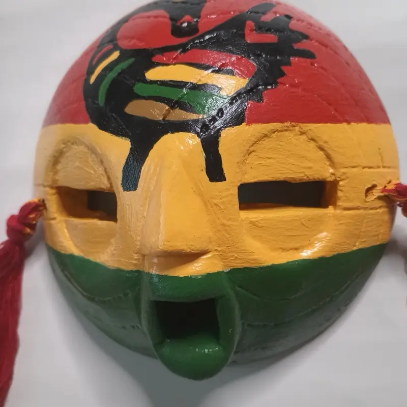 African Moon Mask With Sankofa Bird Design - Vibrant Colors and Cultural Symbolism