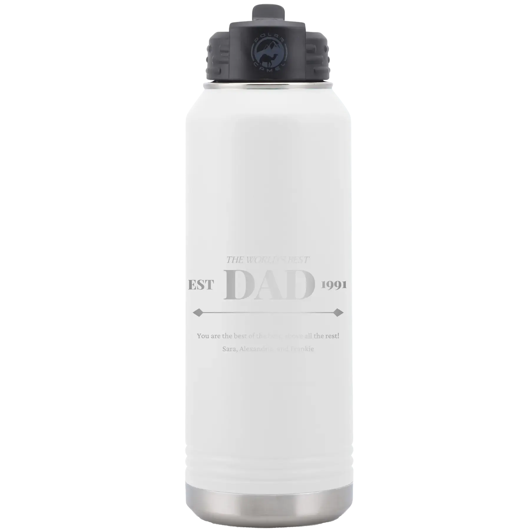 Personalized Best Dad Est 32 oz Water Bottle - White