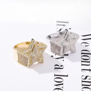 ORP 5A+ Zircon Men's Ring Five-Pointed Star Hip-Hop Luxury Jewelry Boyfriend Gift for Adults Bold Modern Aesthetic Hip-Hop Inspired Fashion Statement Piece